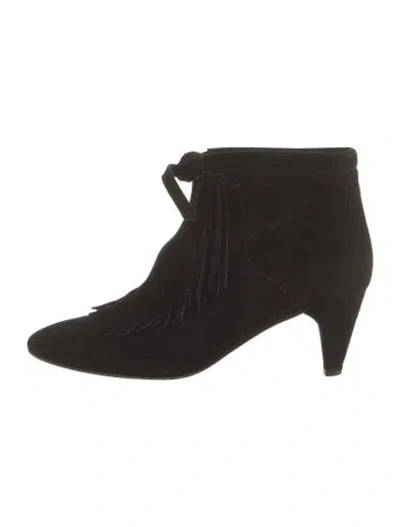 Pre-owned Maje Suede Fringe Trim Accent Boots In Black