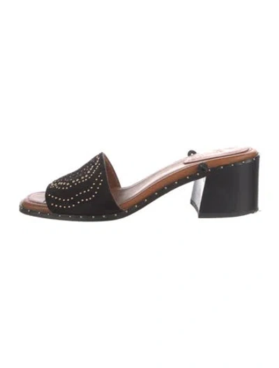 Pre-owned Maje Suede Graphic Print Slides In Black