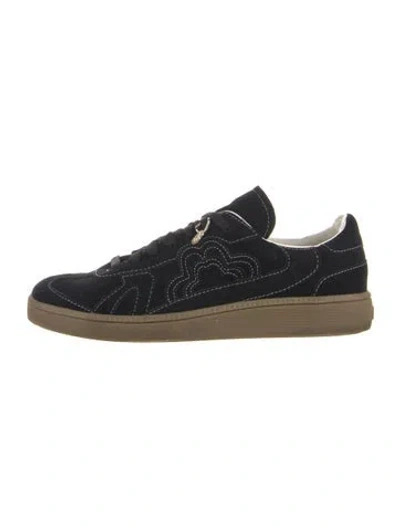 Pre-owned Maje Suede Graphic Print Sneakers In Black