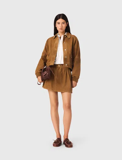 Maje Womens Camel Relaxed-fit Side-pocket Suede Jacket In Brown