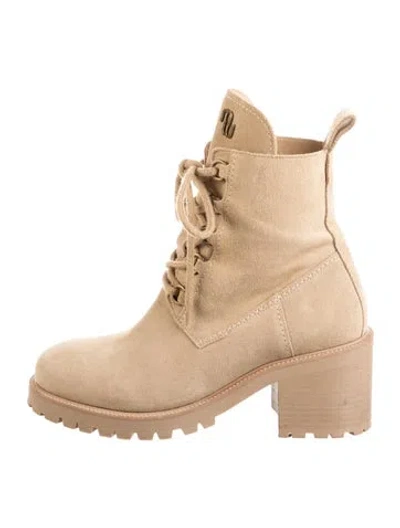 Pre-owned Maje Suede Lace-up Boots In Neutrals