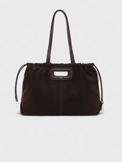 Maje Suede Leather M Tote Bag In Brown