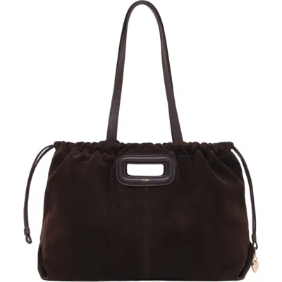 Maje Suede Leather M Tote Bag In Brown