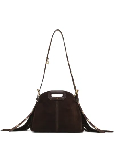 Maje Suede Leather Mini Miss M Bag In Brown