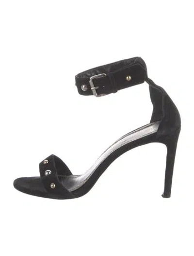 Pre-owned Maje Suede Studded Accents Sandals In Black