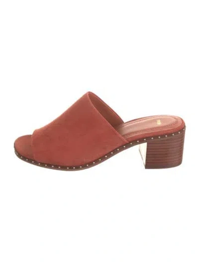 Pre-owned Maje Suede Studded Accents Slides In Red