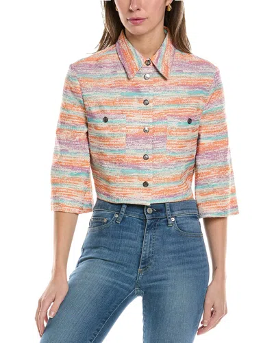 Maje Cropped Tweed Tailored Jacket In Yellow Orange