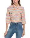 Maje Cropped Tweed Tailored Jacket In Orange