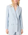 Maje Womens Double-breasted Peak-lapel Stretch-woven Blazer Bleus In Blue Sky