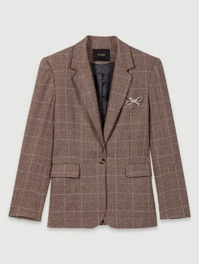 Maje Suit Jacket In Brown Checks