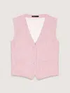 Maje Womens V-neck Woven Waistcoat Roses In Rose