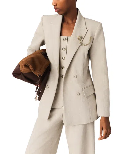 Maje Suit Jacket With Brooch In White