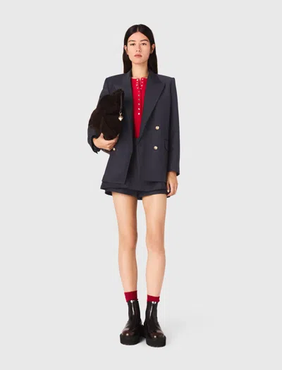 Maje Suit Jacket With Gold Buttons In Blue