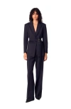 Maje Suit Jacket With Pleated Back In Navy