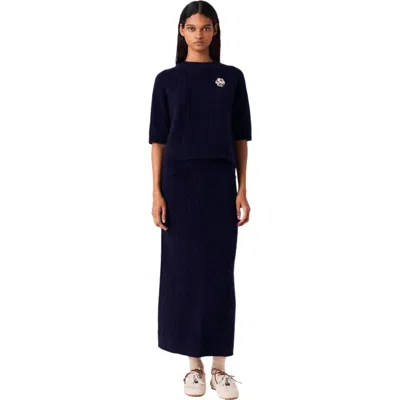Maje Sweater With Floral Brooch In Blue