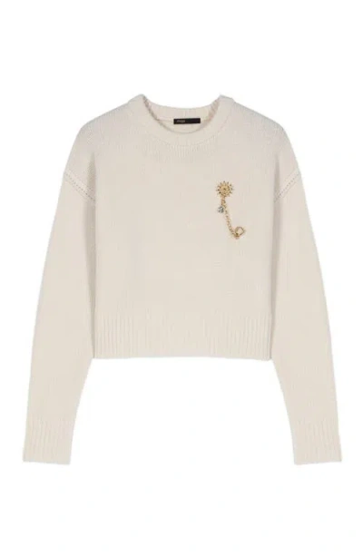 Maje Sweater With Floral Brooch In White