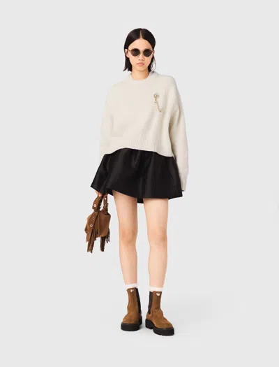 Maje Sweater With Floral Brooch In White