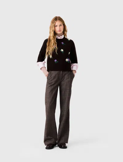 Maje Sweater With Floral Embroidery In Brown