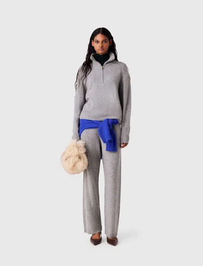 Maje Quarter-zip Knitted Sweater In Gray