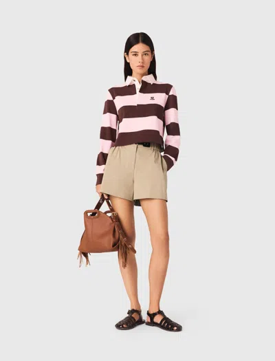 Maje Striped Cropped Polo Top In Brown
