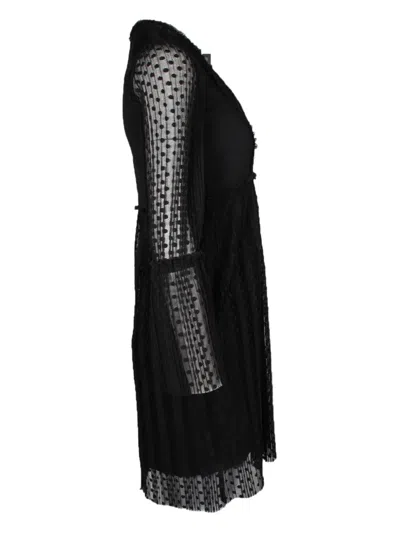 Pre-owned Maje Swiss-dot Pleated Dress In Black