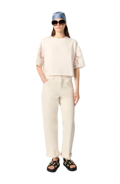 Maje T-shirt With Crochet Sleeves In White