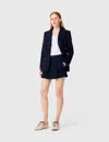Maje Tailored Lurex Stripe Shorts In Blue