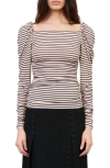 Maje Take Square Neck Long Sleeve T-shirt In Pink/navy