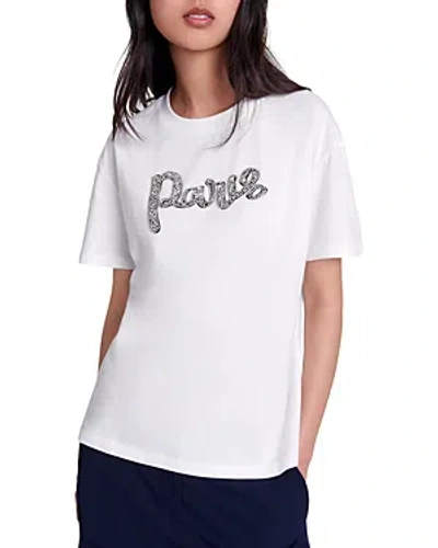 Maje Taminostrass Embellished Paris Tee In White