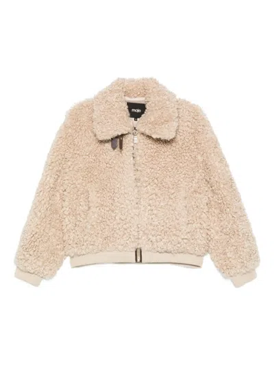 Maje Teddy-effect Zip-up Faux Fur Jacket In Brown
