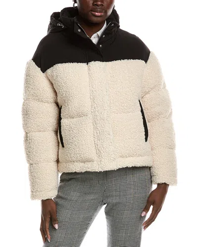 Maje Teddy Fleece Puffer Coat In White