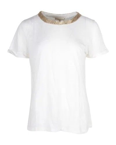 Maje Tellor Embellished T-shirt In Cream Linen In White