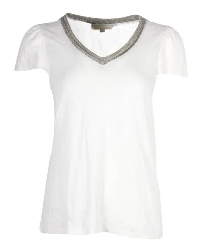 Maje Tellor Embellished V-neck T-shirt In White Cotton