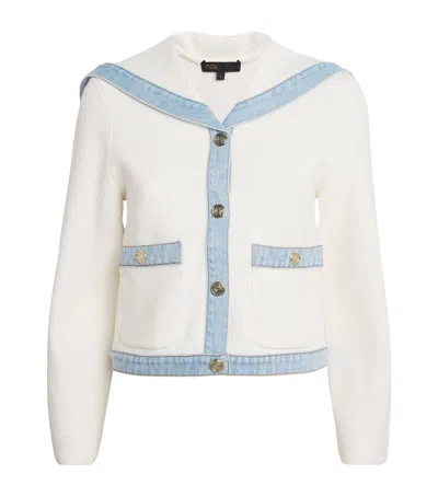 Maje Terry Denim-trim Cardigan In White