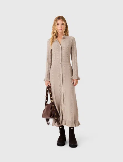 Maje Textured Knit Maxi Dress In Beige