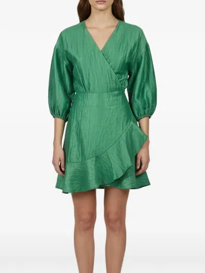 Pre-owned Maje Textured Ruffle Mini Dress In Green