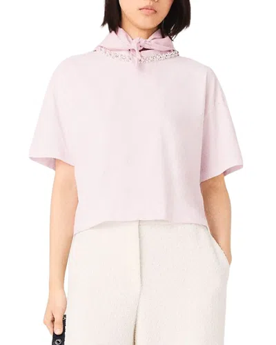 Maje Tibluebis Embellished Neck T-shirt In Pink