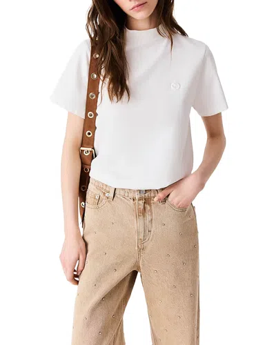 Maje Ticloud Cotton High Neck Tee In White