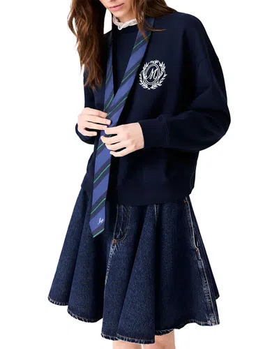 Maje Ticroque Ruffle Trim Sweatshirt In Blue