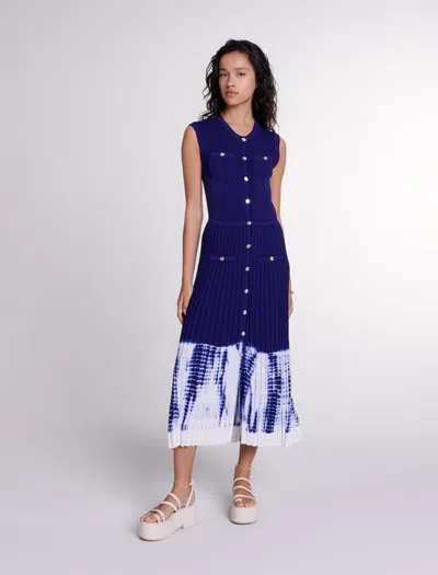 Maje Tie-dye Knit Maxi Dress For Spring/summer In Navy