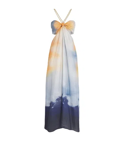 Maje Ryedine Cutout Maxi Dress In Blue Tie Dye Print