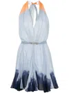 Maje Womens Tie-dye Halterneck Cotton Mini Dress Blue Tie And Dye Print In Blue