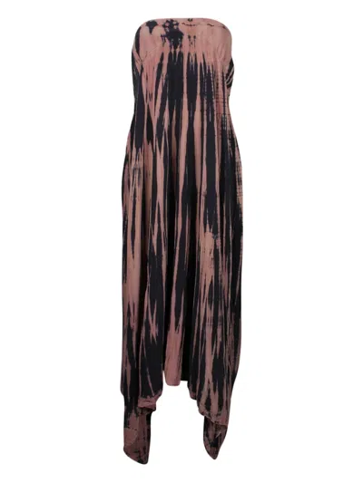 Pre-owned Maje Tie-dye Pattern Midi Dress In Brown