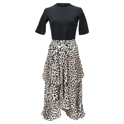 Maje Tie-front Leopard-print Satin Midi Dress In Multicolor Polyester In Black
