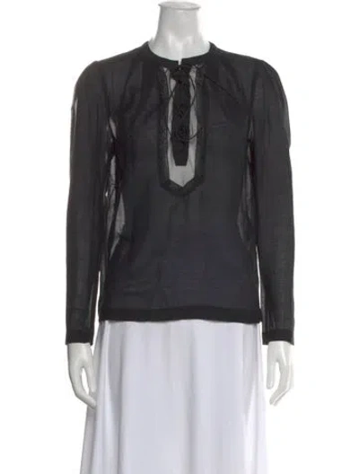 Pre-owned Maje Tie Neck Long Sleeve Blouse In Black