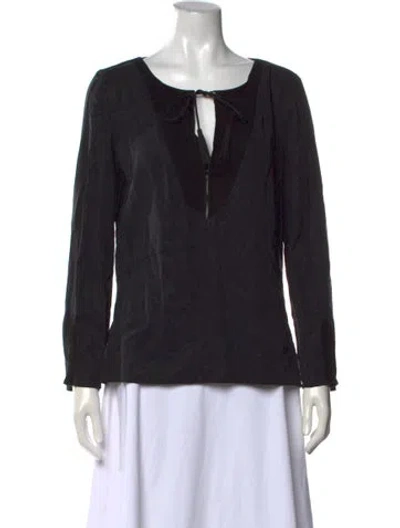 Pre-owned Maje Tie Neck Long Sleeve Blouse In Black