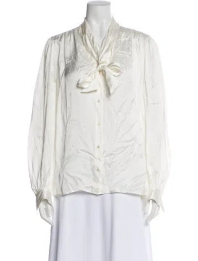 Pre-owned Maje Tie Neck Long Sleeve Blouse In White