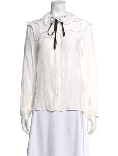 Pre-owned Maje Tie Neck Long Sleeve Blouse In White