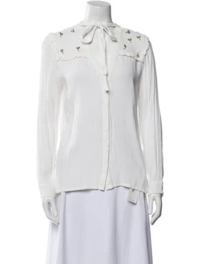 Pre-owned Maje Tie Neck Long Sleeve Button-up Top In White
