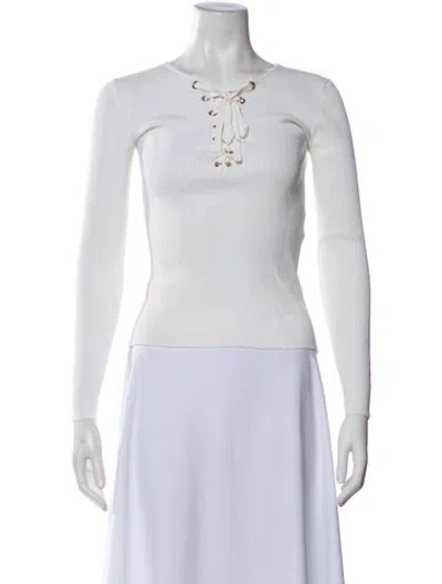 Pre-owned Maje Tie Neck Long Sleeve Top In White